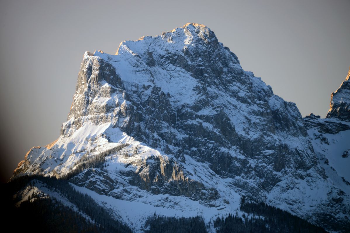 07 The Three Sisters Charity Peak Close Up From Canmore In Winter Just After Sunrise